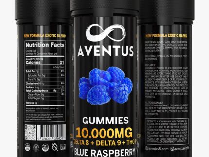 10000mg AVENTUS8 GUMMIES BLUE RASPBERRY DELTA 8 + DELTA 9 + THC-P STRONG EXOTIC BLEND