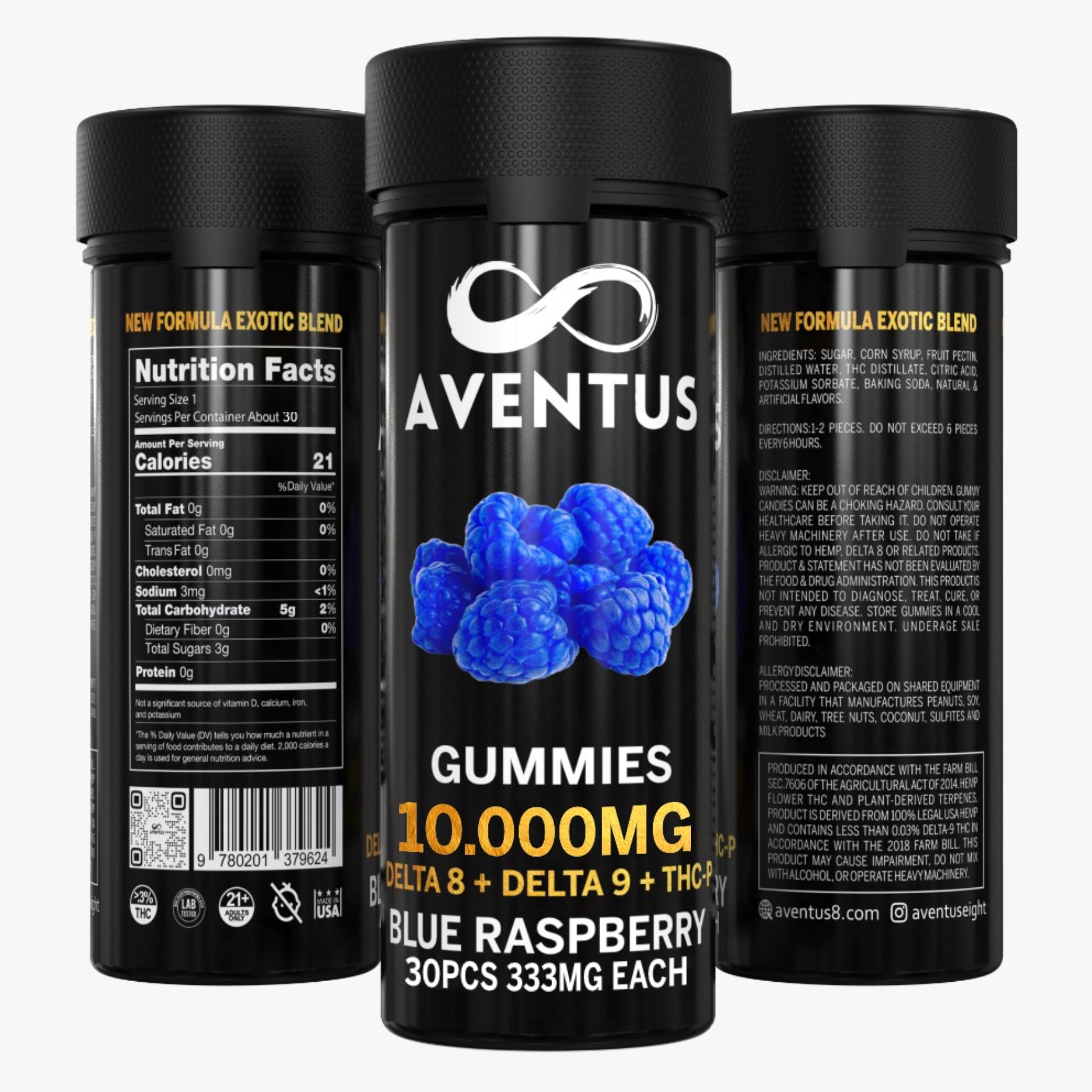 10000mg AVENTUS8 GUMMIES BLUE RASPBERRY DELTA 8 + DELTA 9 + THC-P STRONG EXOTIC BLEND