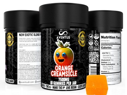 7500mg AVENTUS8 GUMMIES ORANGE CREAMSICLE DELTA 9 + THC-A + NANO THC-P LIVE RESIN EXOTIC BLEND