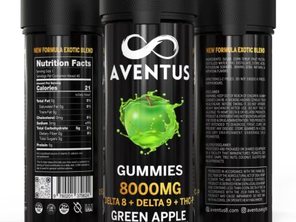 8000mg AVENTUS8 GUMMIES GREEN APPLE DELTA 8 + DELTA 9 + THC-P STRONG EXOTIC BLEND