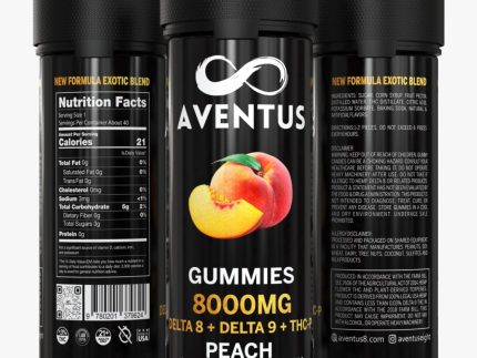 8000mg AVENTUS8 GUMMIES PEACH DELTA 8 + DELTA 9 + THC-P STRONG EXOTIC BLEND