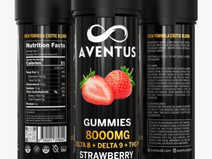 8000mg AVENTUS8 GUMMIES STRAWBERRY DELTA 8 + DELTA 9 + THC-P STRONG EXOTIC BLEND