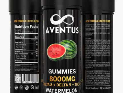 8000mg AVENTUS8 GUMMIES WATERMELON DELTA 8 + DELTA 9 + THC-P STRONG EXOTIC BLEND