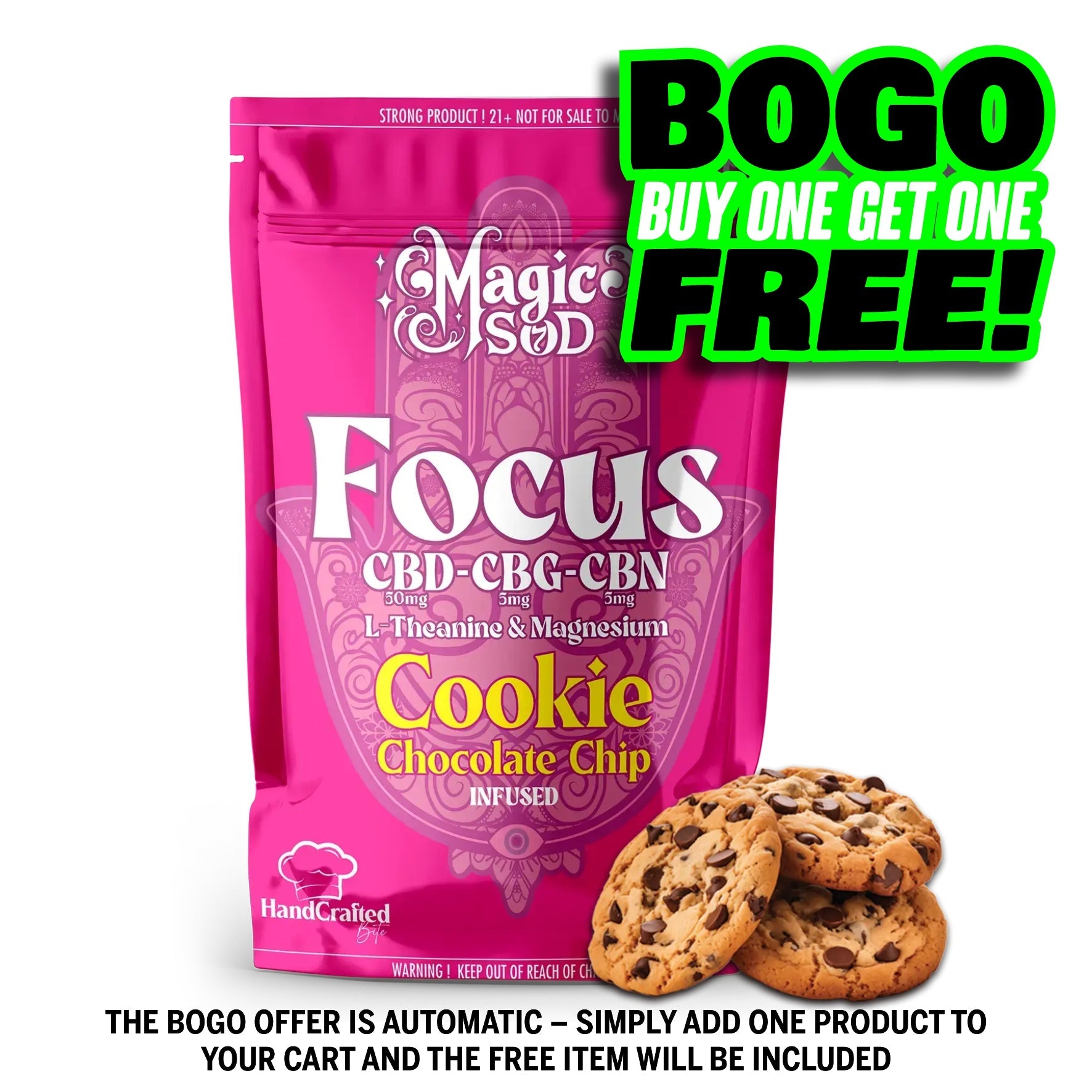 MAGICSOD Focus Chocolate Chip Cookie infused with (CBD + CBG + CBN @ 300mg) + L-Theanine & Magnesium