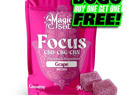 MAGICSOD Focus Grape Gummies infused with (CBD + CBG + CBN @ 300mg) + L-Theanine & Magnesium
