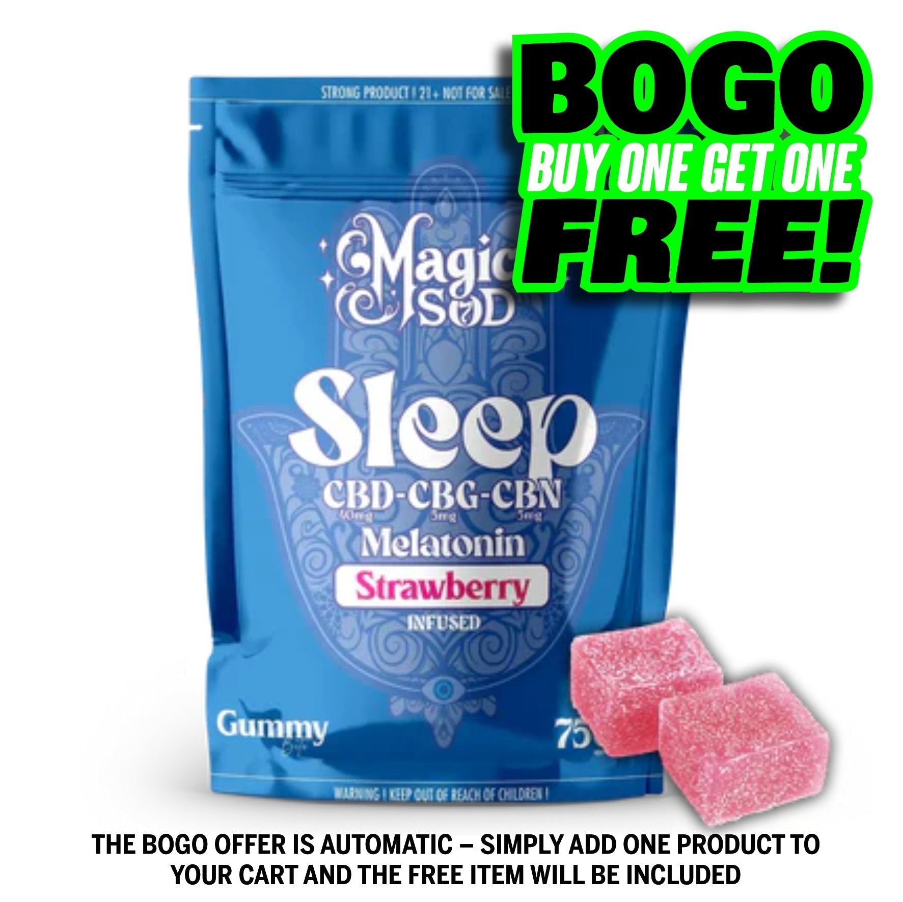 MAGICSOD SLEEP CBD-CBG-CBN MELATONIN GUMMY 750MG - STRAWBERRY
